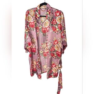 Floral Satin Kimono Robe in Mauve Pink